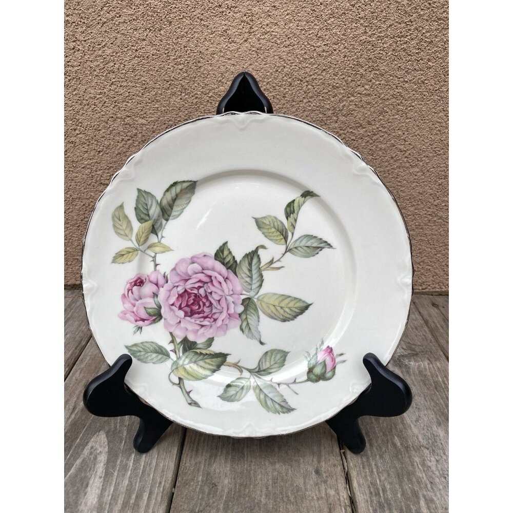 2 Venetian Rose Platinum Dinner Plates By Warwick Scalloped  10” Discontinued